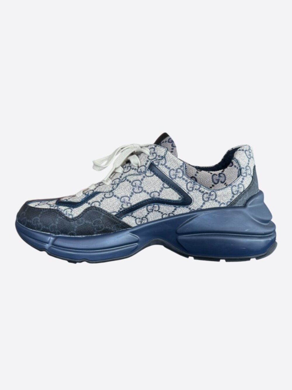 Gucci Beige & Navy GG Monogram Rython Sneakers - Picture 6 of 9